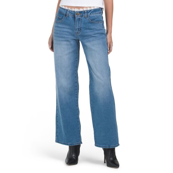 FLYING ANGEL Denim - FLYING ANGEL denim Lace Waist Detail Wide Leg Jeans